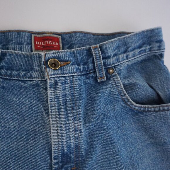Vintage '90s Tommy Hilfiger Mid Wash Straight Leg Blue Denim Jeans Size 32 - Picture 9 of 16